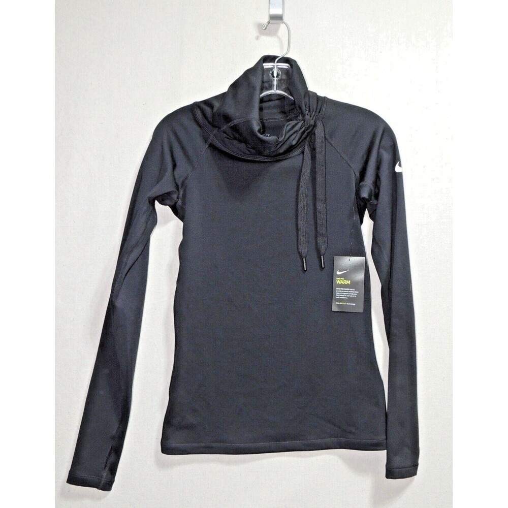 Nike Pro Cowl Neck Dri-Fit Side Tie Pullover Top Thumb Hole Black Sz. Small